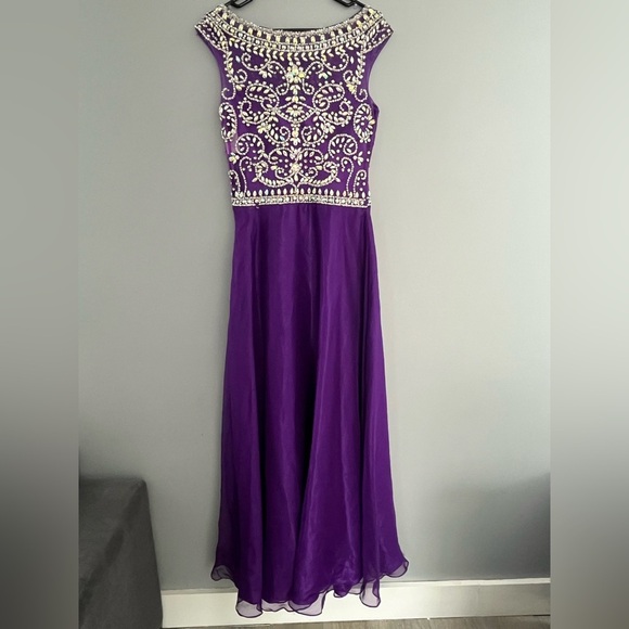 Zachary Alexander Size XL Purple Beaded Prom Dress - Picture 3 of 7